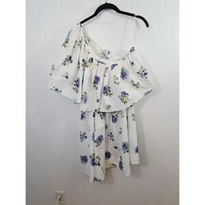 Les Reveries Women's White Purple Floral One Sleeve Mini Dress In Size 8 EUC